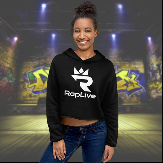 RapLive - White Logo - Women's Crop Hoodie
